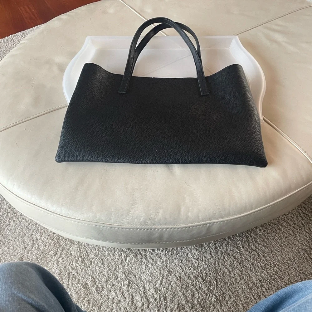 Vince Camuto Leather Tote Bag • Black & Gray Colorblock • Minimalist Chic - Picture 5 of 7